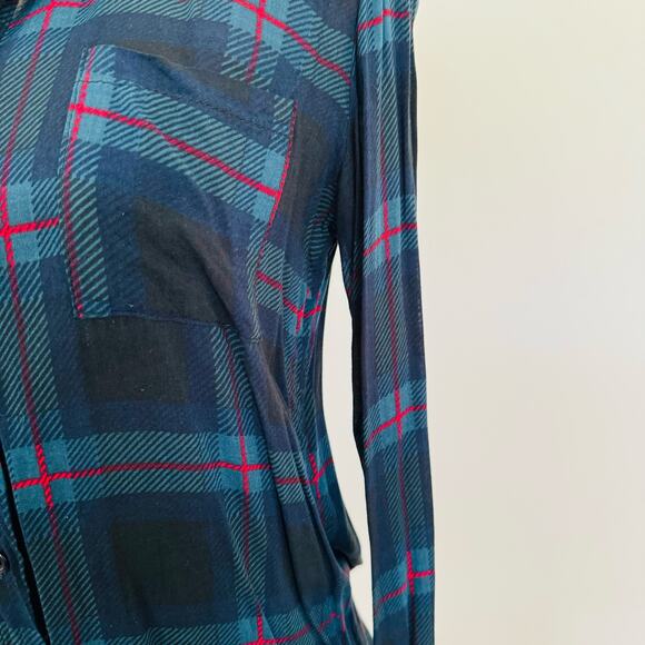 Don't Ask Why American Eagle Navy Plaid Button Up Made in Italy Shirt OSFM - Picture 4 of 8